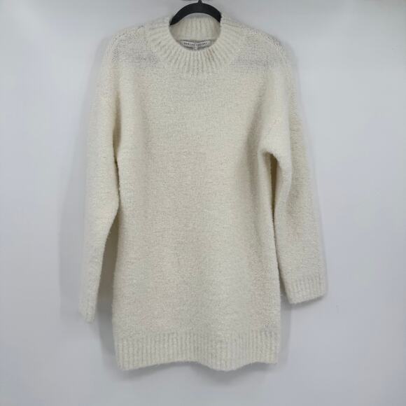 English Factory White Ivory Fluffy Crewneck Mini Sweater Dress Size Small - Picture 2 of 7